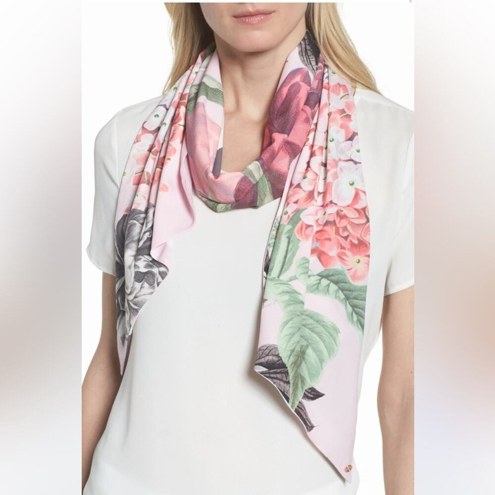 Ted Baker Palace Gardens Floral Chevron Striped Pink Skinny Scarf 10”x 70” - Picture 2 of 10